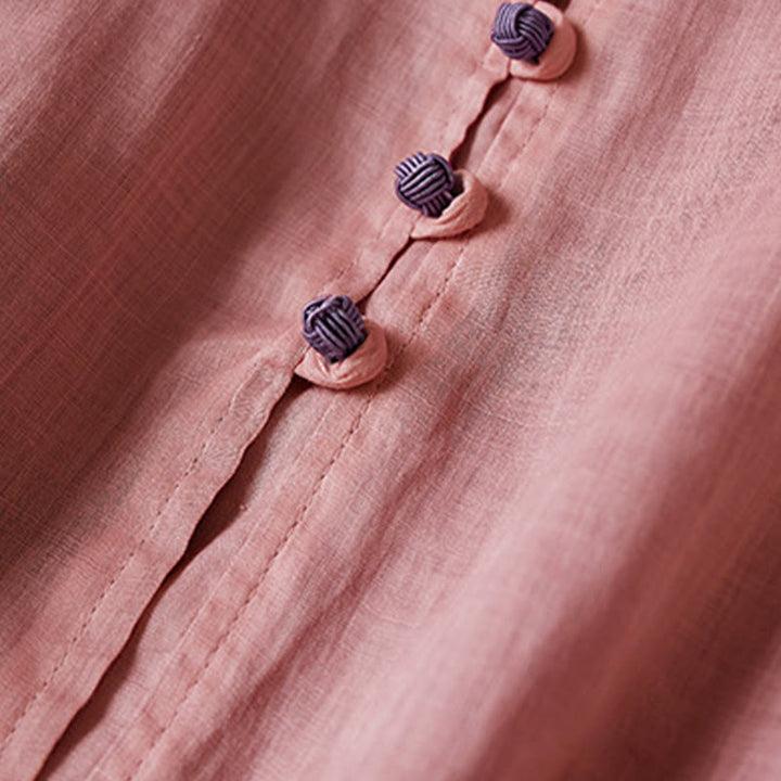 Buddha Stonesプラスサイズ Vネック カジュアル 無地 長袖シャツ コットンリネン レディース シャツ