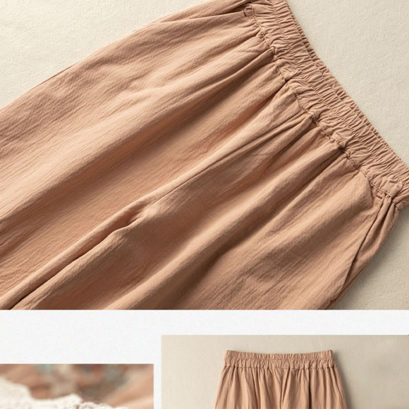 Buddha Stonesカジュアル レーストリム 刺繍 コットン ハーレムパンツ ポケット付き