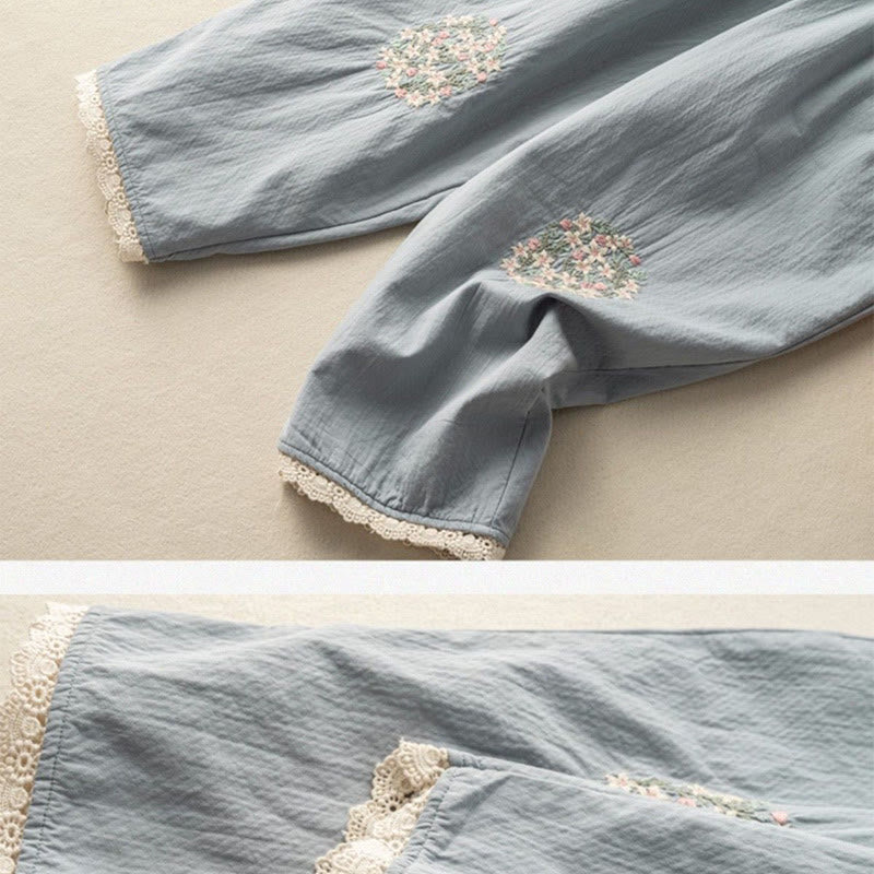 Buddha Stonesカジュアル レーストリム 刺繍 コットン ハーレムパンツ ポケット付き