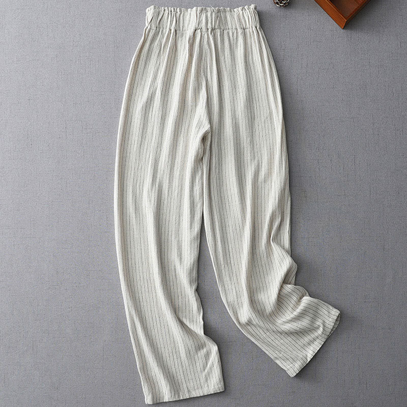 Buddha Stones縦縞 ハイウエスト ワイドレッグパンツ ポケット付き - 雪 - US8-10,UK/AU12-14,EU40-42 (2XL) - image 0