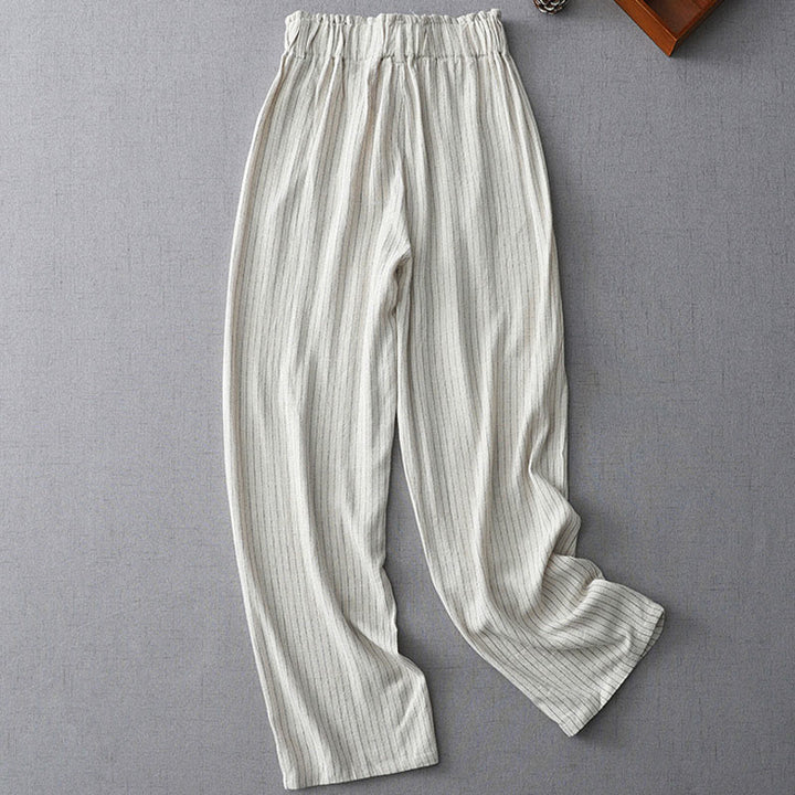 Buddha Stones縦縞 ハイウエスト ワイドレッグパンツ ポケット付き - 雪 - US8-10,UK/AU12-14,EU40-42 (2XL) - image 0