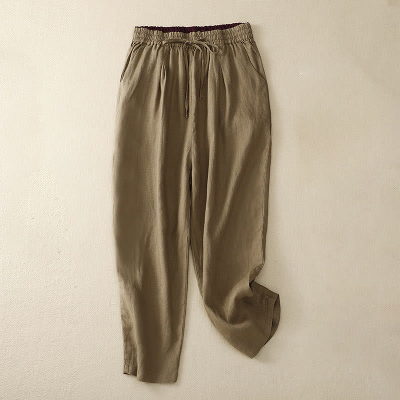 Buddha Stonesヴィンテージ ハイウエスト レースアップ コットンリネン ハーレムパンツ ポケット付き - ダークゴールデンロッド - US8-10,UK/AU12-14,EU40-42 (2XL) - image 0