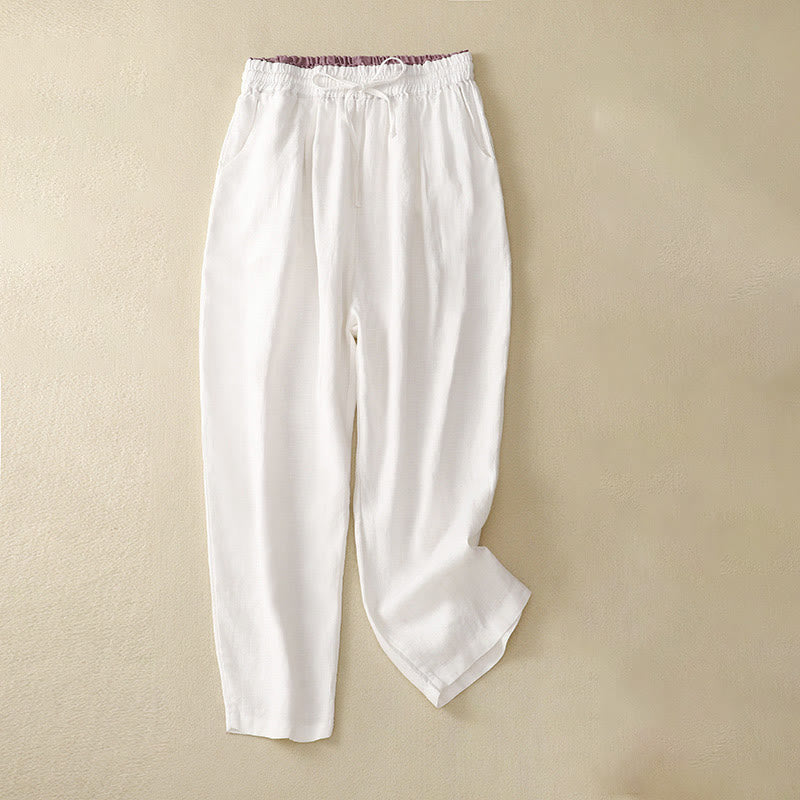 Buddha Stonesヴィンテージ ハイウエスト レースアップ コットンリネン ハーレムパンツ ポケット付き - 白 - US8-10,UK/AU12-14,EU40-42 (2XL) - image 19