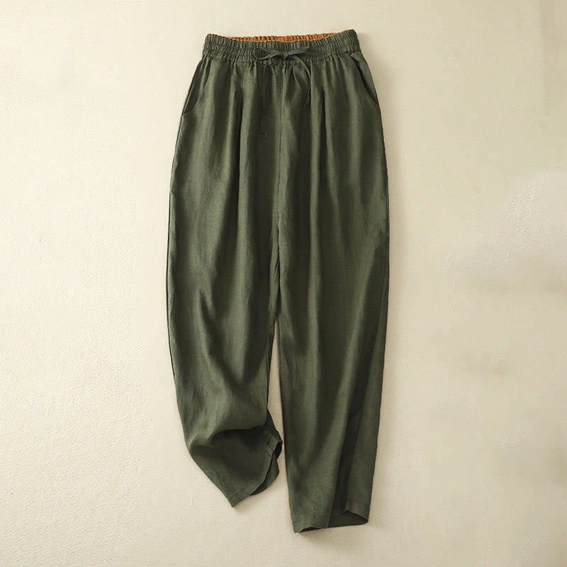 Buddha Stonesヴィンテージ ハイウエスト レースアップ コットンリネン ハーレムパンツ ポケット付き - オリーブ - US8-10,UK/AU12-14,EU40-42 (2XL) - image 34