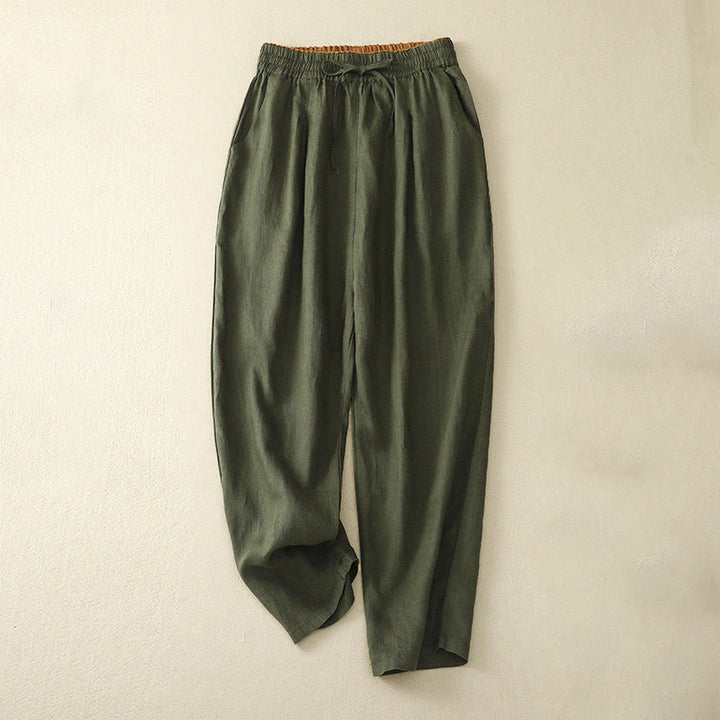 Buddha Stonesヴィンテージ ハイウエスト レースアップ コットンリネン ハーレムパンツ ポケット付き - オリーブ - US8-10,UK/AU12-14,EU40-42 (2XL) - image 34