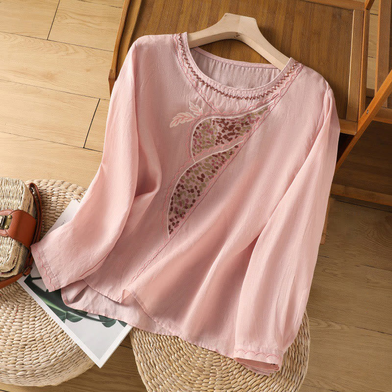 Buddha Stonesエスニック刺繍クルーネックコットンリネンプルオーバー - ピンク - US8-10,UK/AU12-14,EU40-42 (2XL) - image 19