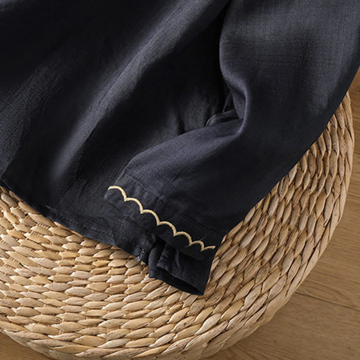 Buddha Stonesエスニック刺繍クルーネックコットンリネンプルオーバー - image 9