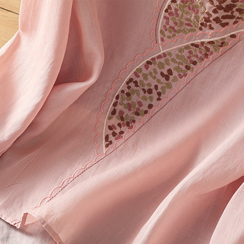 Buddha Stonesエスニック刺繍クルーネックコットンリネンプルオーバー - image 22