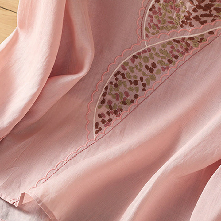 Buddha Stonesエスニック刺繍クルーネックコットンリネンプルオーバー - image 22