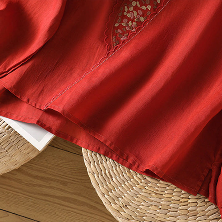 Buddha Stonesエスニック刺繍クルーネックコットンリネンプルオーバー - image 15