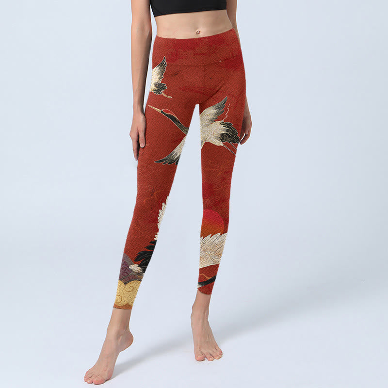Buddha Stonesと鶴のプリント ライクラ生地 フィットネスレギンス レディース ヨガパンツ - image 7