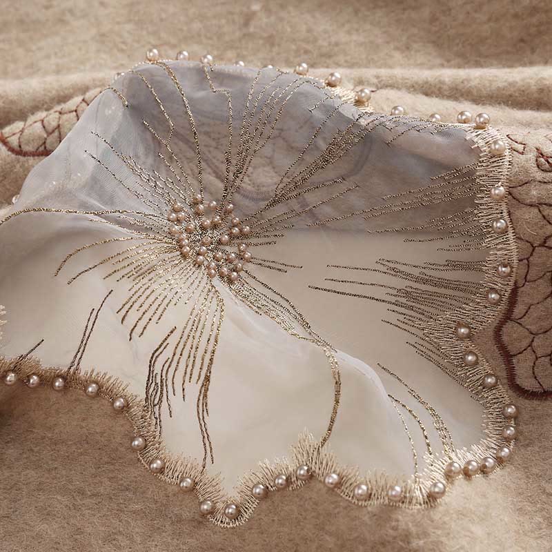 Buddha Stonesウールショール 蓮の葉刺繍タッセル 冬用 心地よい旅行用スカーフ ラップ