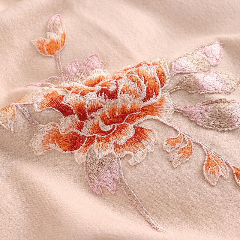 Buddha Stonesウールショール レッドフラワー刺繍タッセル 冬用 心地よいトラベルスカーフラップ