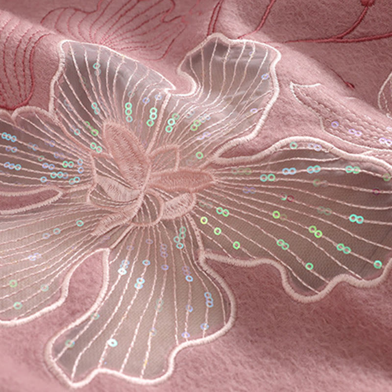 Buddha Stonesウールショール 大きな花 スパンコール 刺繍 タッセル 冬 心地よい 旅行用スカーフ ラップ