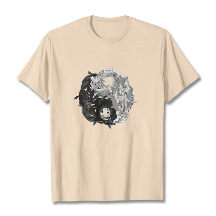 Buddha Stonesと陰陽鯉のコンビネーションコットンTシャツ - ビスク - 2XL - image 13