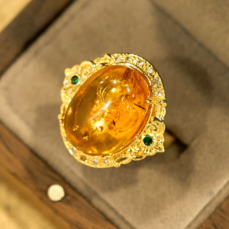 Buddha Stones琥珀の花鳩の卵模様フォーカスリング