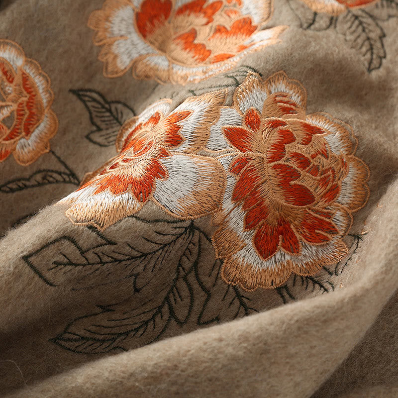 Buddha Stonesウールショール 赤い牡丹の刺繍タッセル 冬用 心地よい旅行用スカーフ ラップ