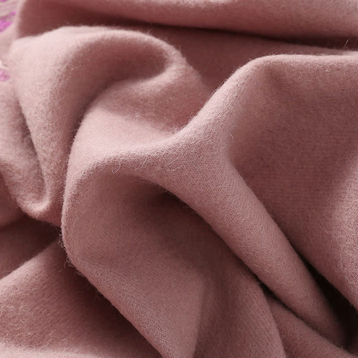 Buddha Stonesウールショールフラワースパンコール刺繍タッセル冬用快適トラベルスカーフラップ