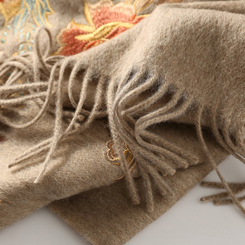 Buddha Stonesウールショール 赤 ピンク 花 刺繍 タッセル 冬 心地よい 旅行用 スカーフ ラップ