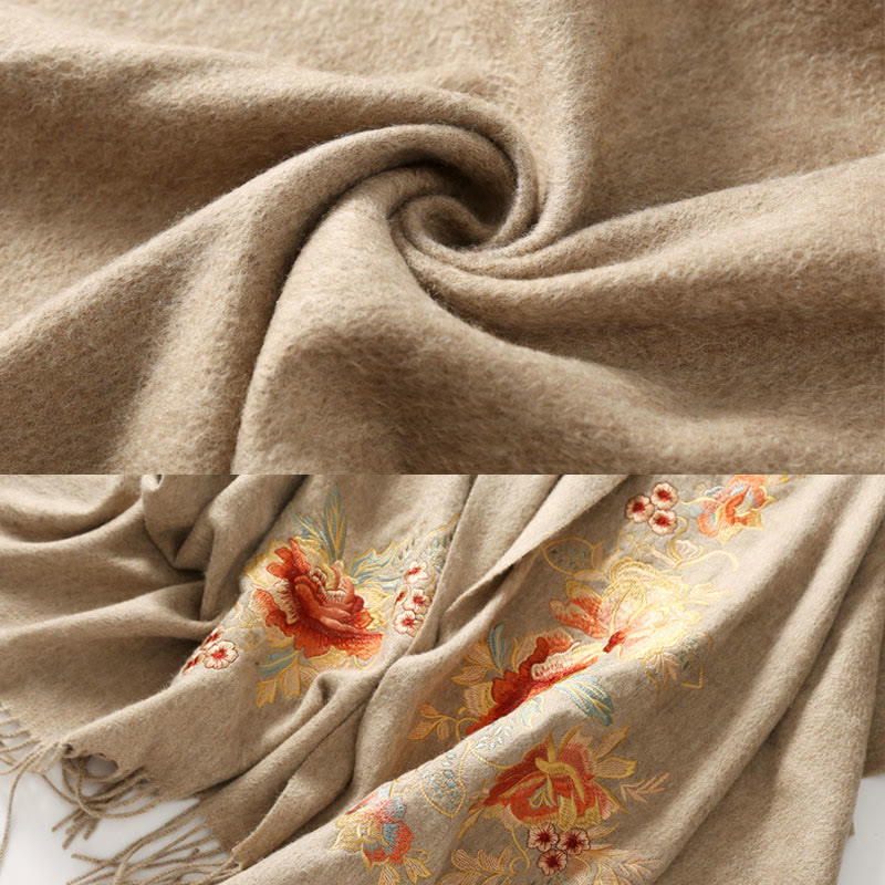 Buddha Stonesウールショール 赤 ピンク 花 刺繍 タッセル 冬 心地よい 旅行用 スカーフ ラップ