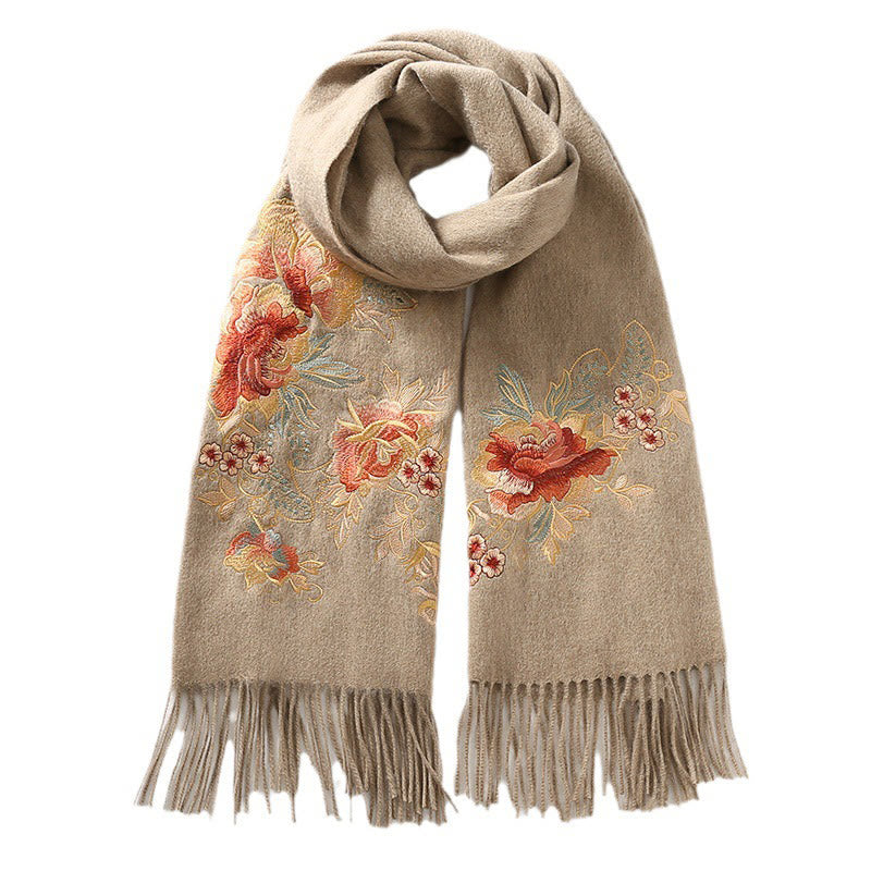 Buddha Stonesウールショール 赤 ピンク 花 刺繍 タッセル 冬 心地よい 旅行用 スカーフ ラップ