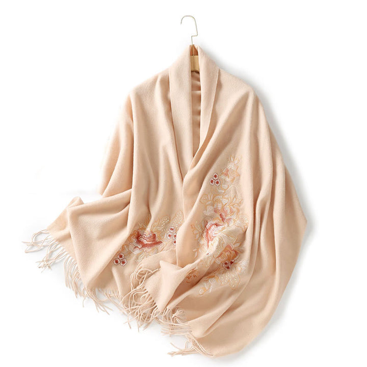 Buddha Stonesウールショール 赤 ピンク 花 刺繍 タッセル 冬 心地よい 旅行用 スカーフ ラップ