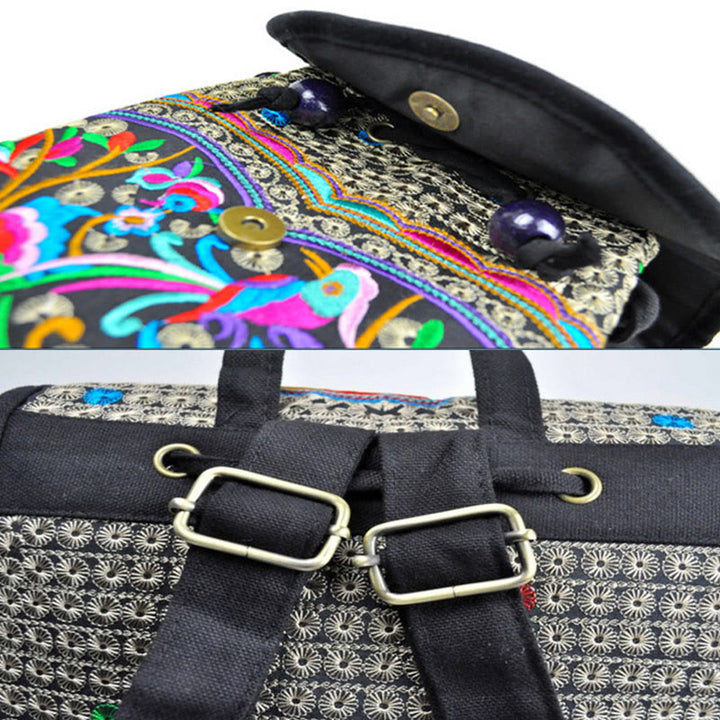 Buddha Stones牡丹と中国の金のなる木刺繍キャンバスバックパック