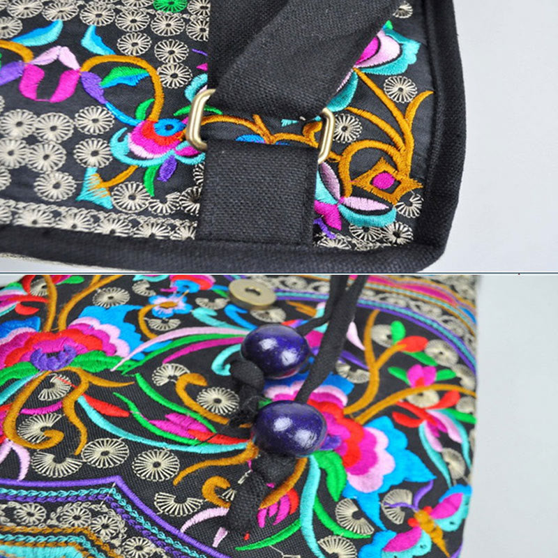 Buddha Stones牡丹と中国の金のなる木刺繍キャンバスバックパック