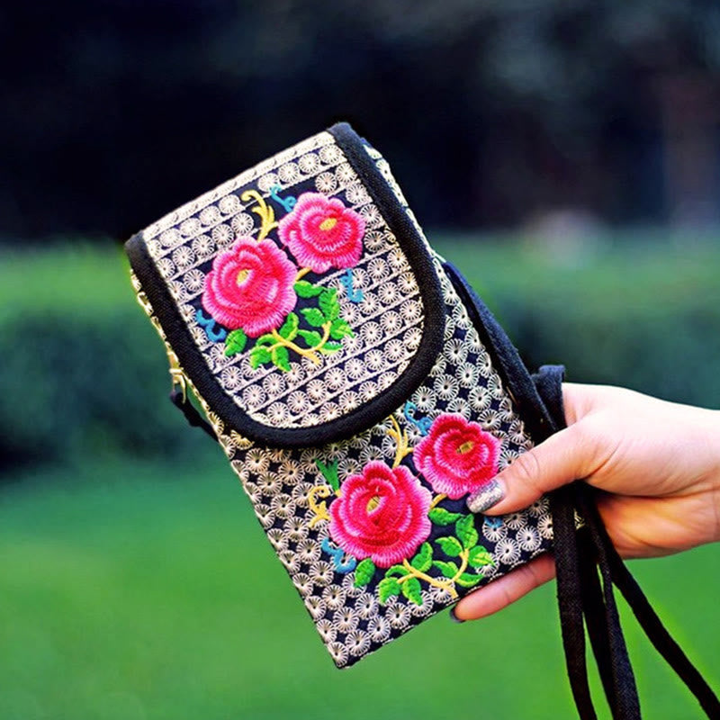 Buddha Stonesイヌラ フラワー ローズ 刺繍 キャンバス バックパック クロスボディバッグ