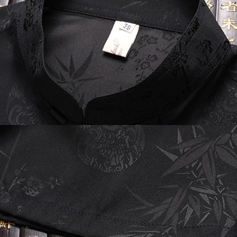 Buddha Stones石竹桃の花唐装漢服伝統制服半袖トップスパンツ衣類メンズセット