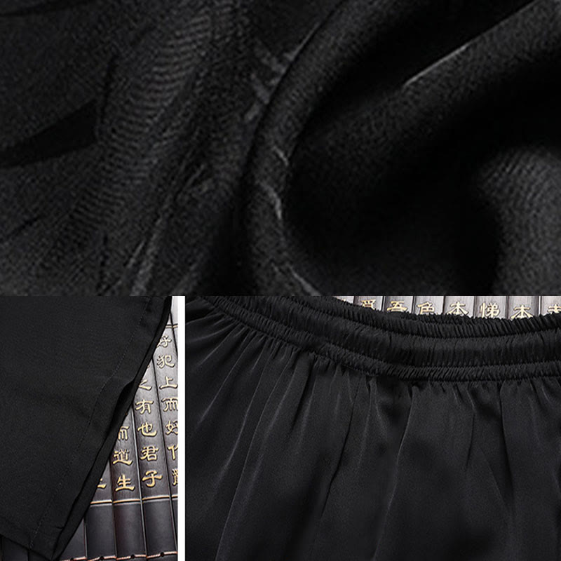 Buddha Stones石竹桃の花唐装漢服伝統制服半袖トップスパンツ衣類メンズセット