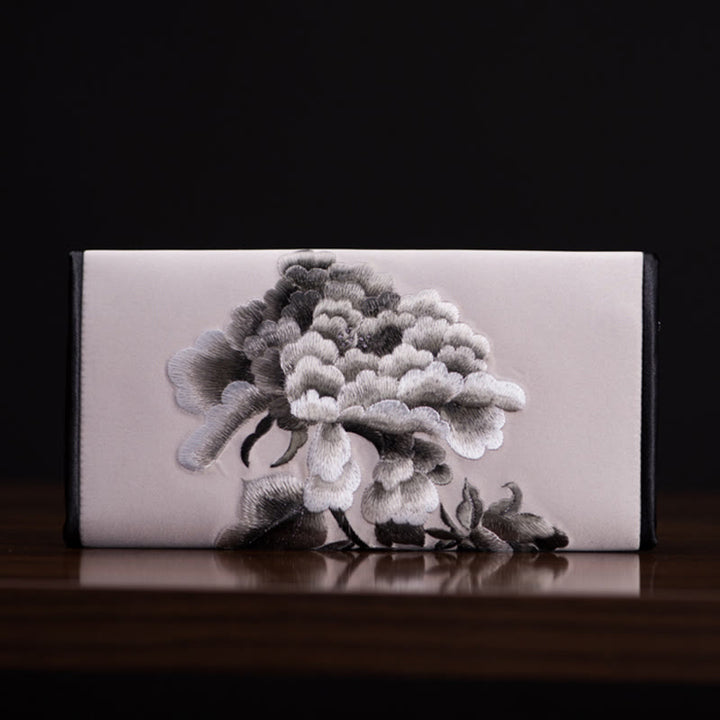 Buddha Stones牡丹花蘇刺繍の旅ショッピング長財布ハンドバッグ