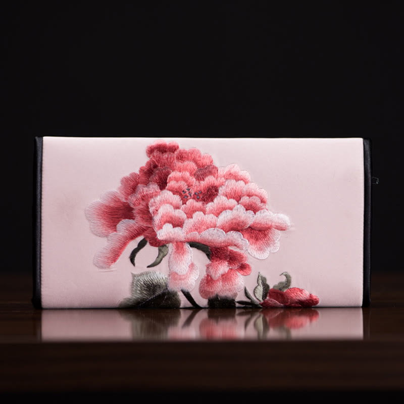 Buddha Stones牡丹花蘇刺繍の旅ショッピング長財布ハンドバッグ