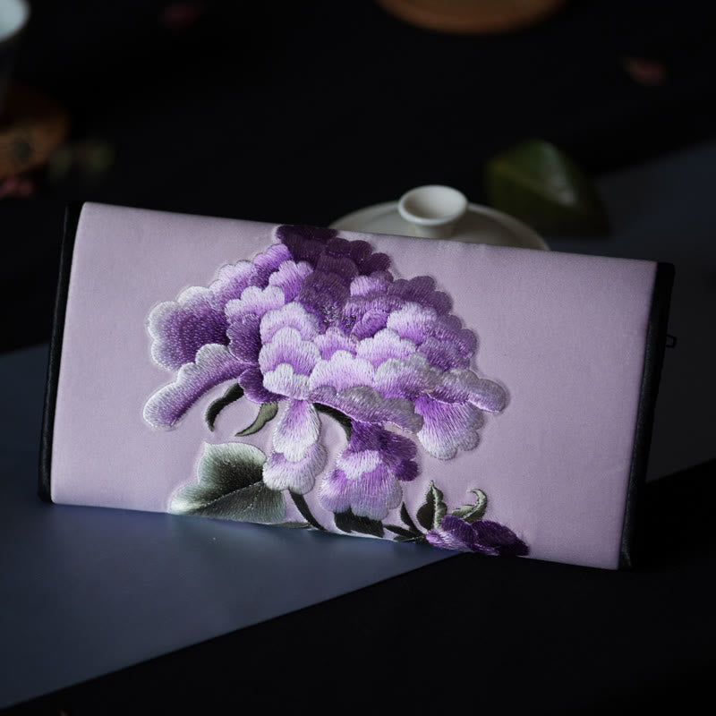 Buddha Stones牡丹花蘇刺繍の旅ショッピング長財布ハンドバッグ