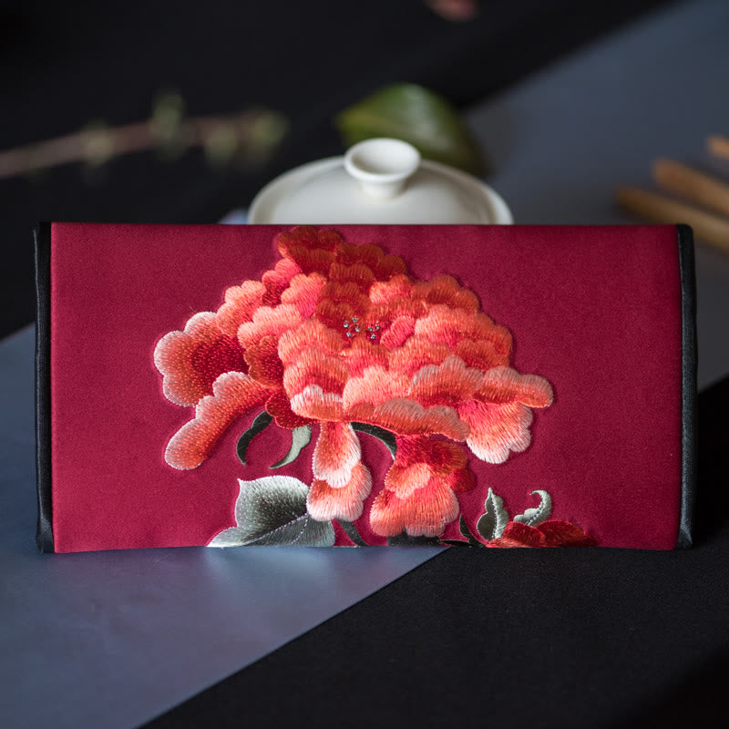 Buddha Stones牡丹花蘇刺繍の旅ショッピング長財布ハンドバッグ