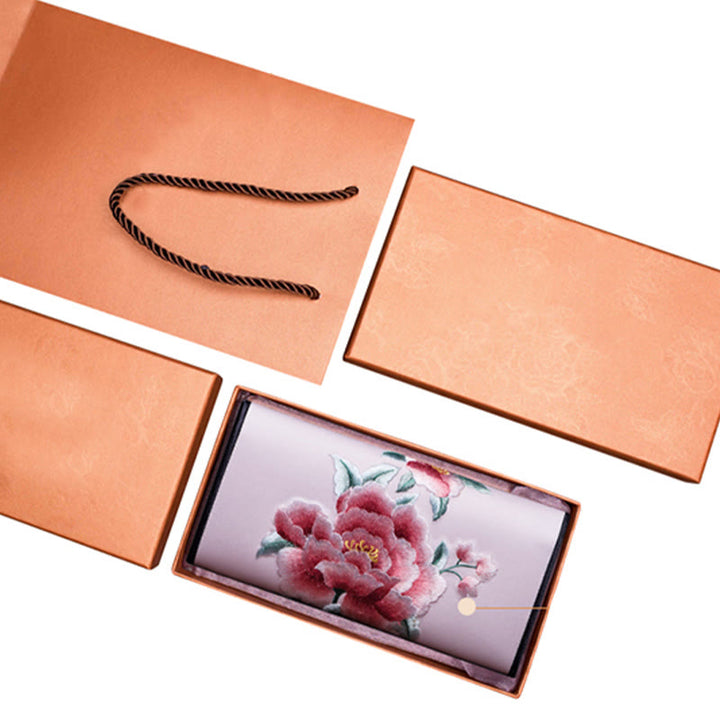 Buddha Stones牡丹蘇刺繍の旅ショッピング長財布ハンドバッグ