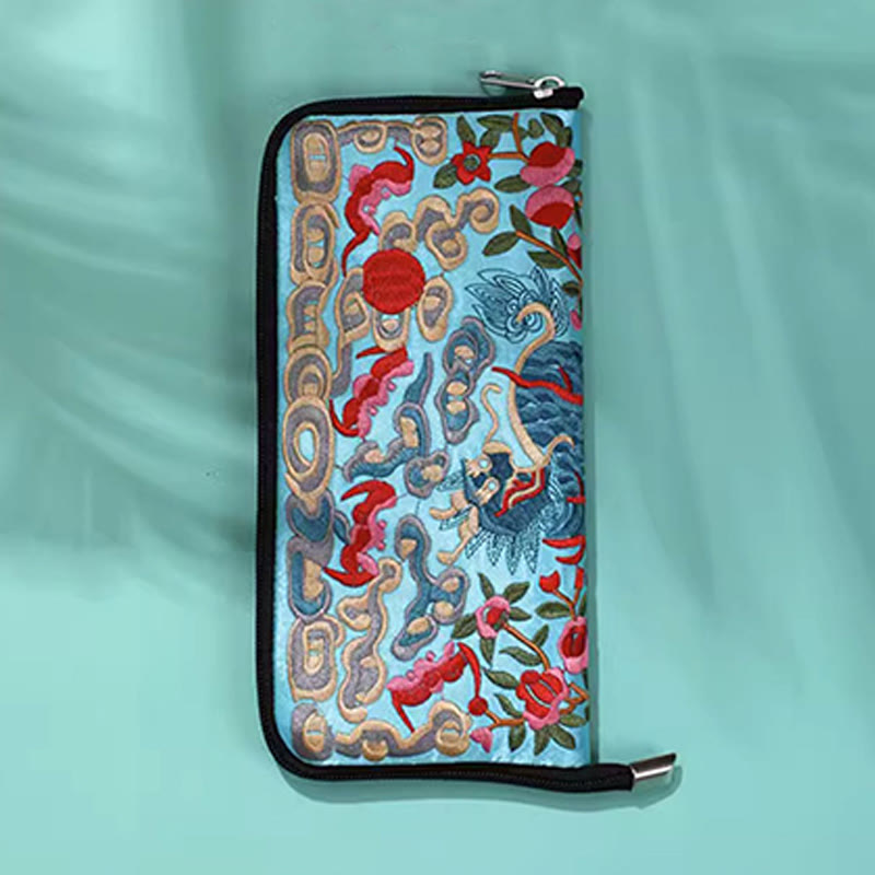 Buddha Stones神話の獣 鳳凰 龍 麒麟 蘇 刺繍 チケットフォルダー 収納 旅行 ショッピングバッグ ハンドバッグ