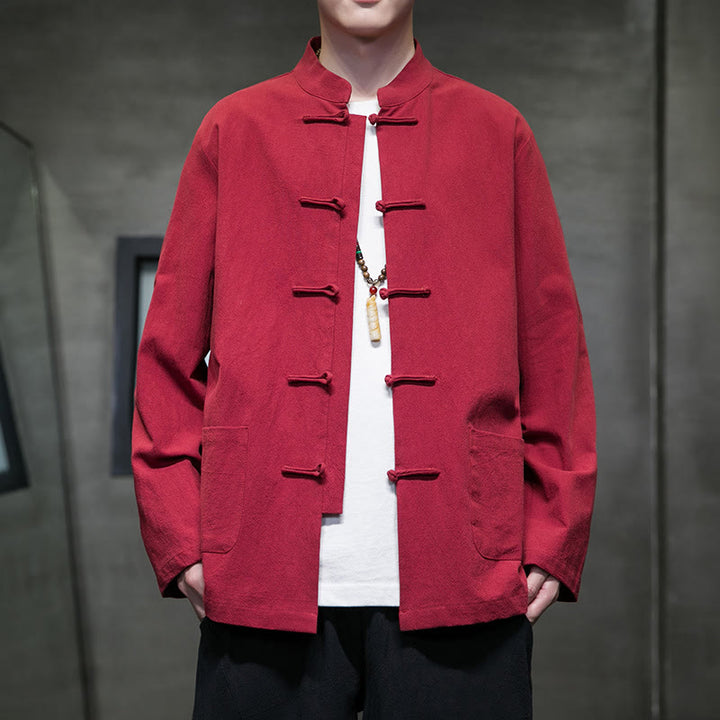 Buddha Stonesのシンプルなカエルボタンの中国唐装コットンメンズジャケットシャツ(ポケット付き) - 赤 - US/UK/AU46、 EU56 (5XL) - image 36
