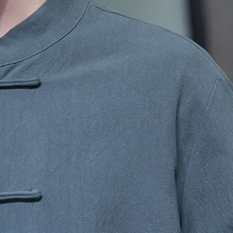 Buddha Stonesのシンプルなカエルボタンの中国唐装コットンメンズジャケットシャツ(ポケット付き) - image 22