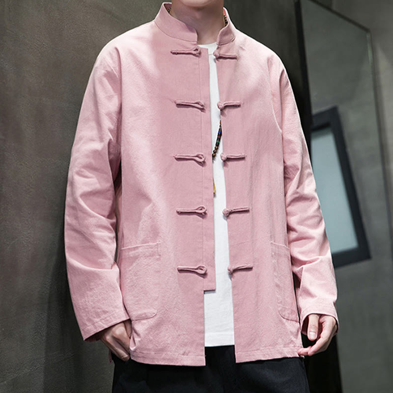 Buddha Stonesのシンプルなカエルボタンの中国唐装コットンメンズジャケットシャツ(ポケット付き) - image 31