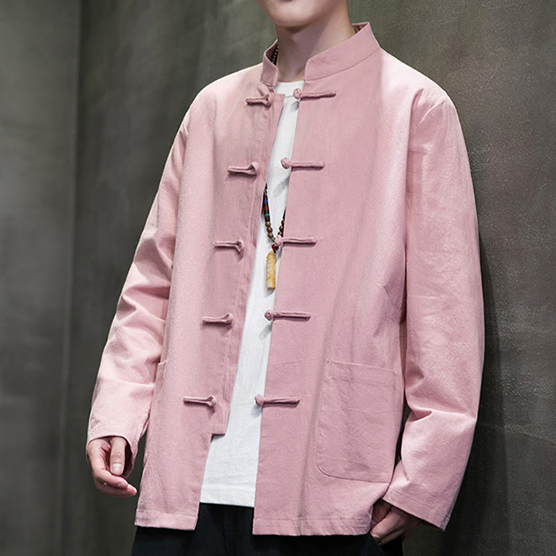 Buddha Stonesのシンプルなカエルボタンの中国唐装コットンメンズジャケットシャツ(ポケット付き) - image 35