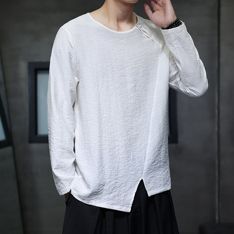 Buddha Stones秋 無地 ラウンドネック 長袖 Tシャツ コットン メンズ 服 - image 13