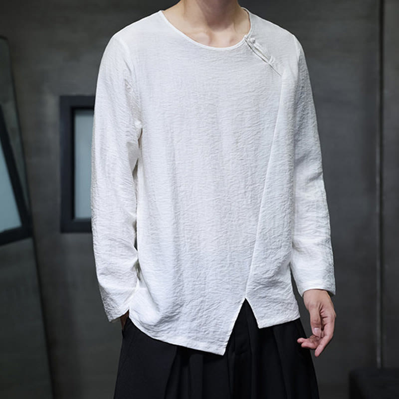 Buddha Stones秋 無地 ラウンドネック 長袖 Tシャツ コットン メンズ 服 - image 8