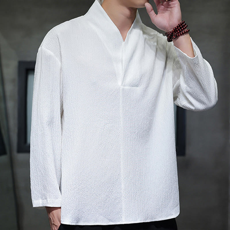 Buddha Stonesシンプル Vネック 長袖 Tシャツ メンズ 服 - image 4