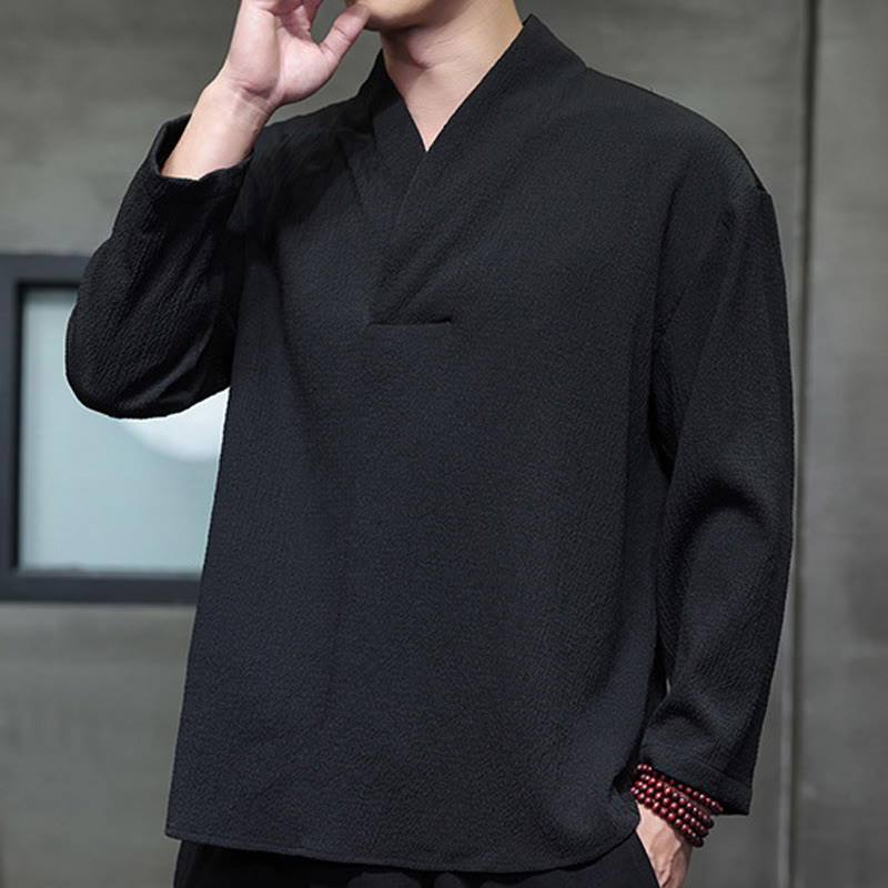 Buddha Stonesシンプル Vネック 長袖 Tシャツ メンズ 服 - image 12