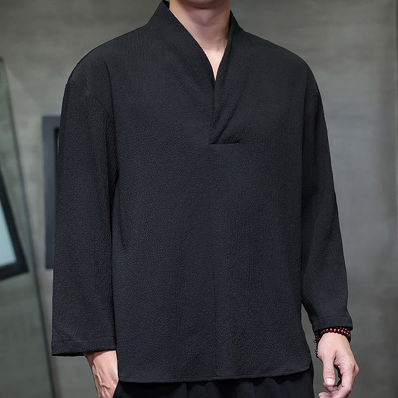 Buddha Stonesシンプル Vネック 長袖 Tシャツ メンズ 服 - image 13