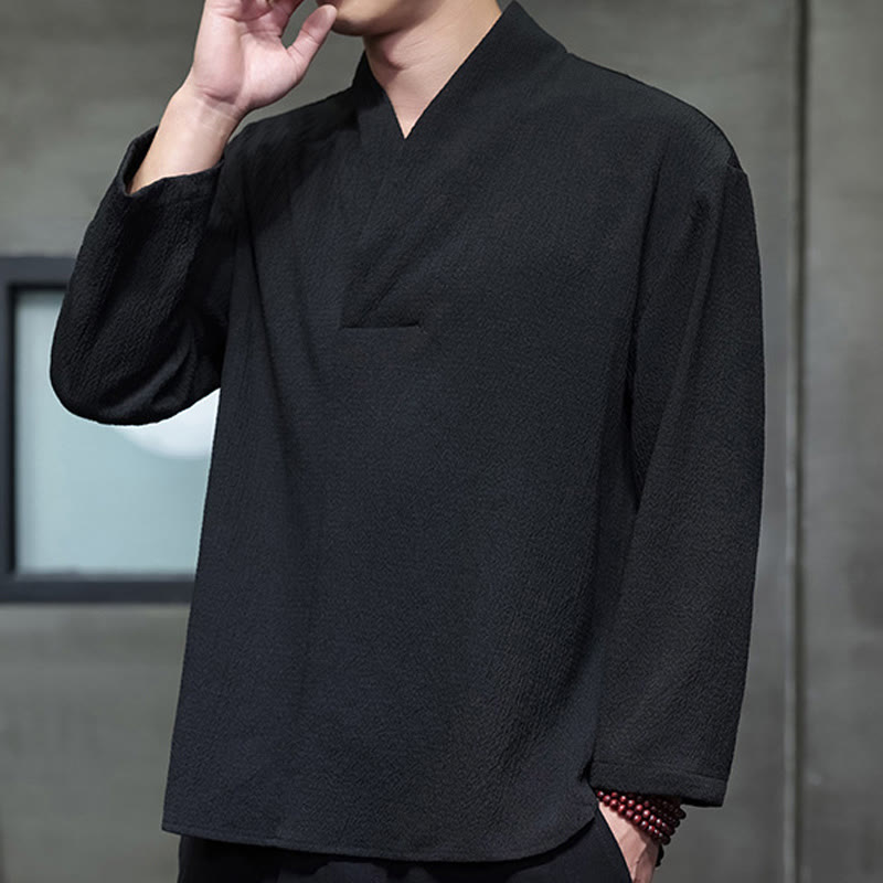 Buddha Stonesシンプル Vネック 長袖 Tシャツ メンズ 服 - image 15