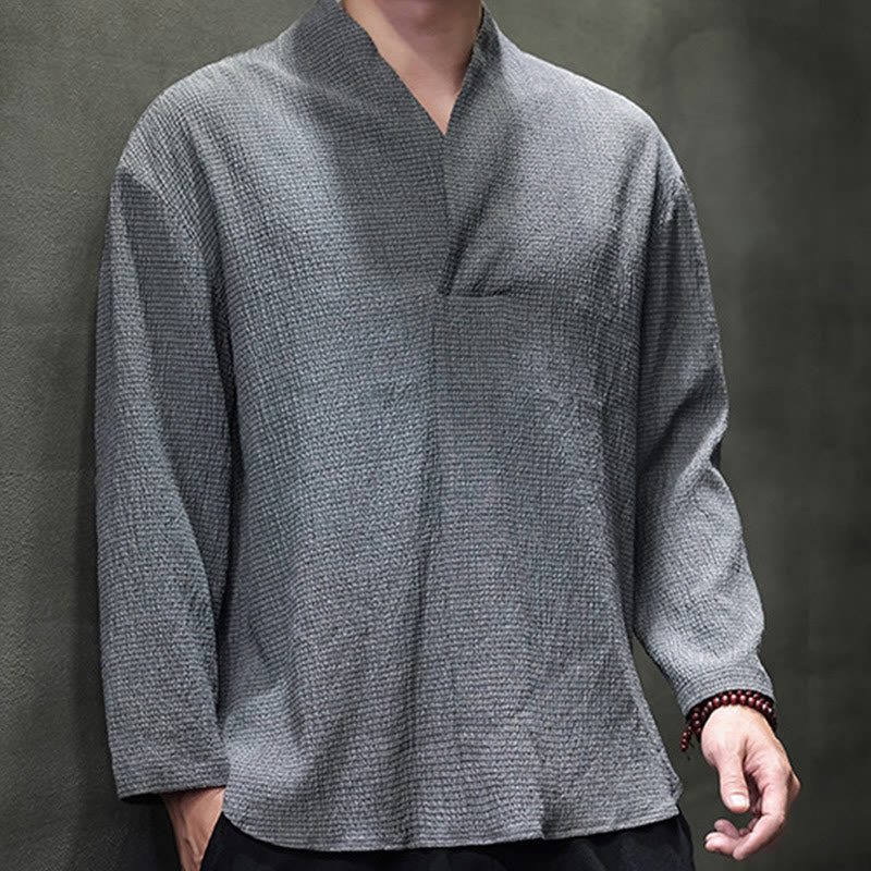 Buddha Stonesシンプル Vネック 長袖 Tシャツ メンズ 服 - image 20