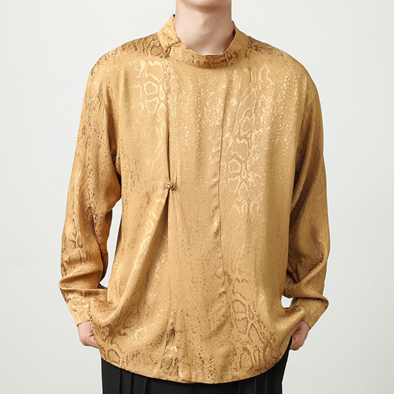 Buddha Stones秋 ジャカード 長袖 フロッグボタンシャツ メンズ 服 - モカシン - US/UK/AU46、 EU56 (5XL) - image 1