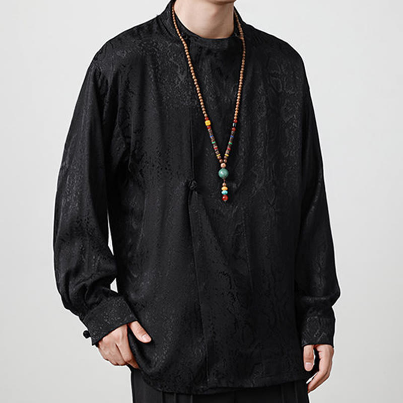 Buddha Stones秋 ジャカード 長袖 フロッグボタンシャツ メンズ 服 - image 15